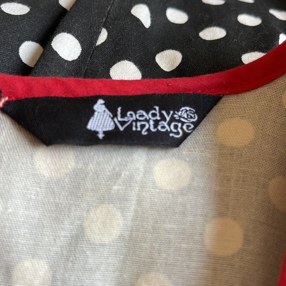 Lady Vintage Black Polkadot Pinkup Dress 20 - Picture 6 of 8